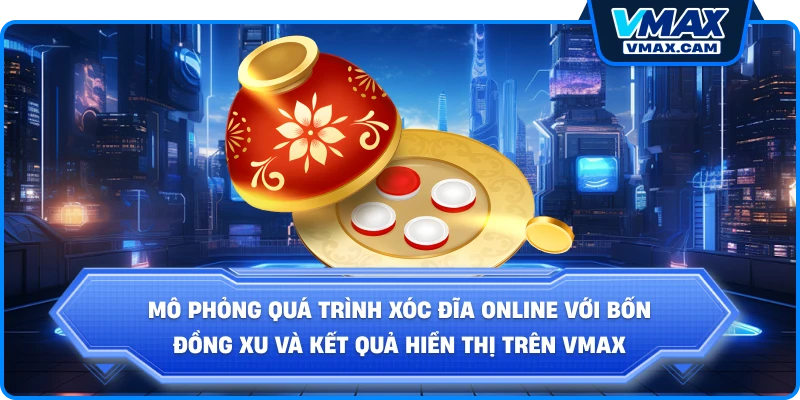 Mô phỏng quá trình xóc đĩa online với bốn đồng xu và kết quả hiển thị trên Vmax